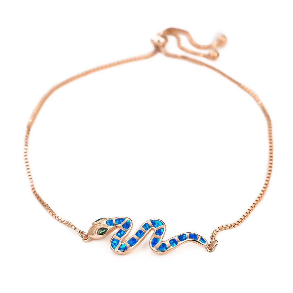 Rose Gold Blue White Green Eyed Snake Drawstring Womens Versatile Bracelet