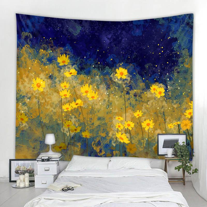 Krajina ilustrace gobelín hvězdná obloha za oknem stěna visící bohémský hippie domácí dekorace tištěné prostěradlo