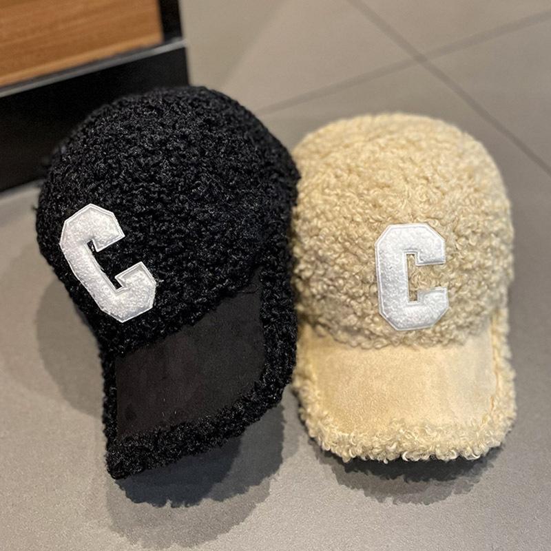 Hat female ins lamb wool C letter cap autumn and winter versatile fashion Internet celebrity baseball cap tide