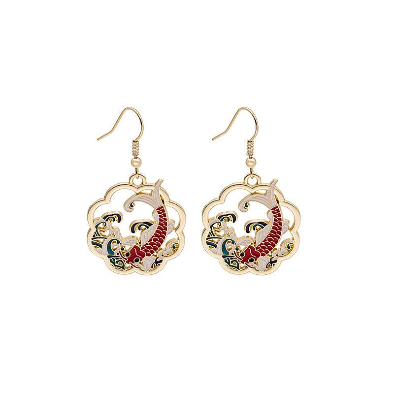 Fun Cartoon Asymmetrical Oil Drop Earrings, Guochao Panda Animal Fruit Earrings, Cute Mushroom Leaf Earrings