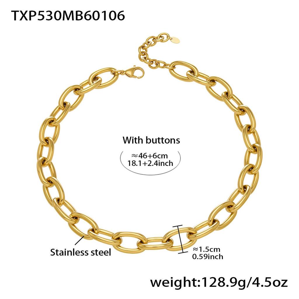 18K Gold-Plated Hip Hop Chain Necklace & Bracelet Set - European & American Style, Stainless Steel, Simple Luxury