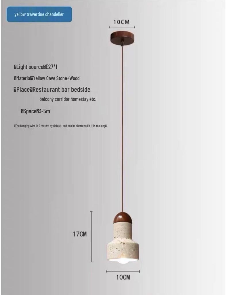 Japanese Wabi-Sabi Yellow Travertine Pendant Light, Retro Mid-Century Style for Bedroom, Homestay, or Restaurant.