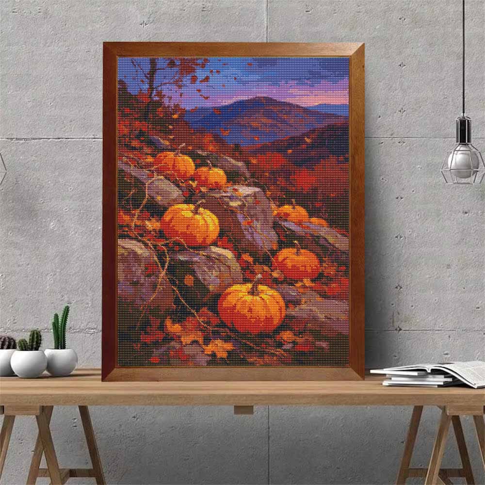 5D Diamond Painting Kit Autumn Pumpkin Harvest Full Drill Canvas Art DIY Rhinestone Craft for Modern Wall Decor