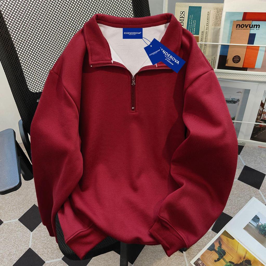 Women's American Retro Cotton Half-Zip Polo Hoodie with Velvet - Autumn/Winter Fashion Trend