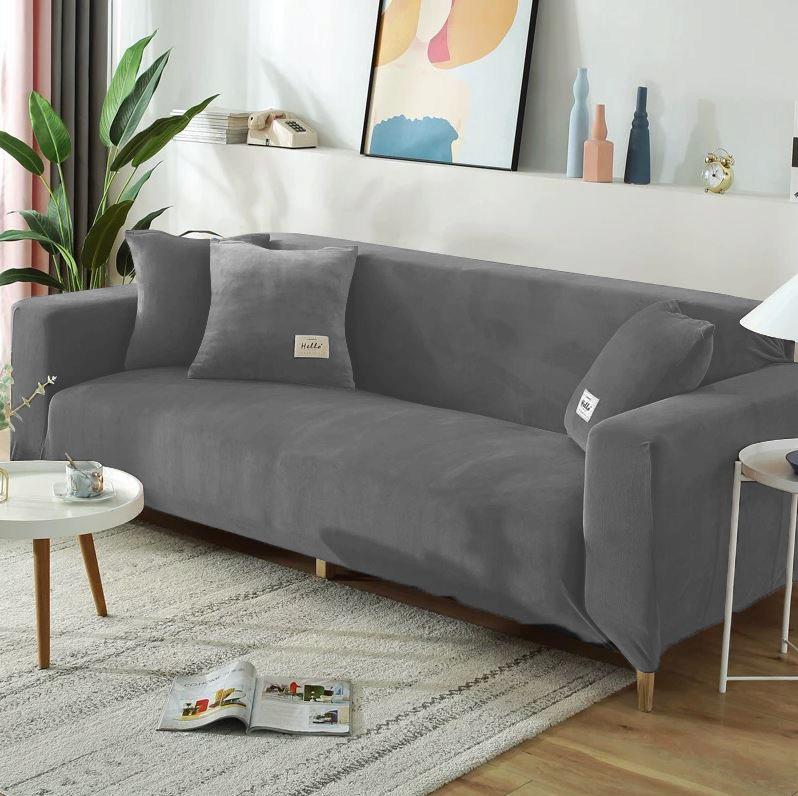 2-Seater Sofa Cover, Grey Velvet