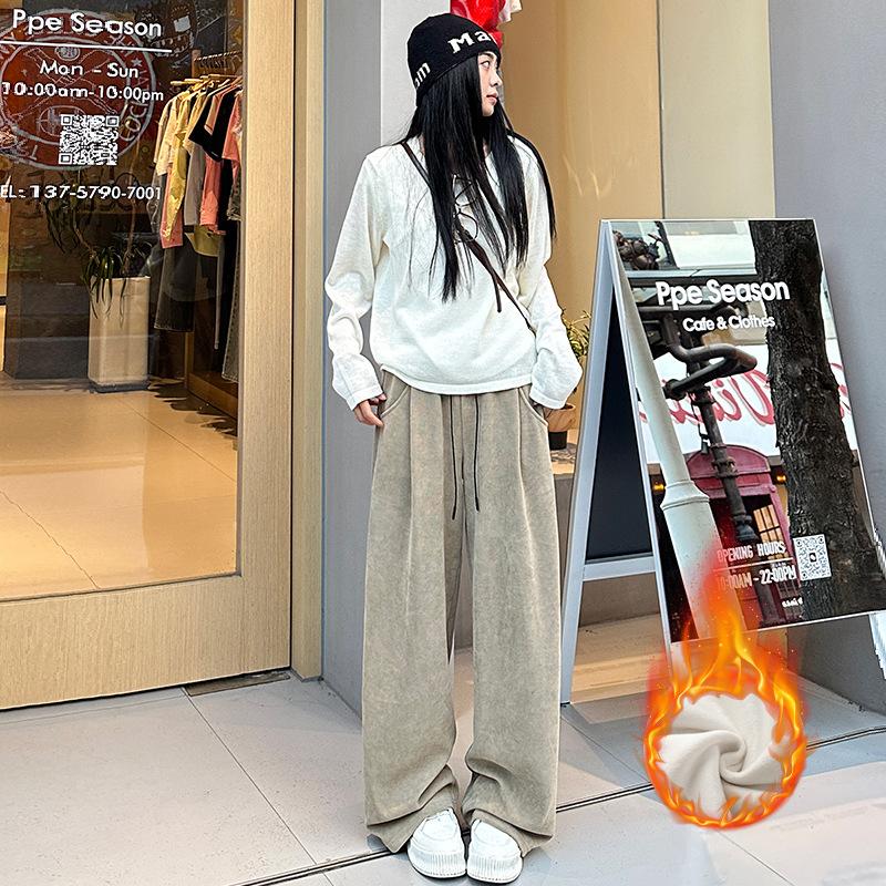 Wide-leg Pants Women's Autumn and Winter New High-waisted Loose Straight-leg Small Casual European Cotton Velvet Pants