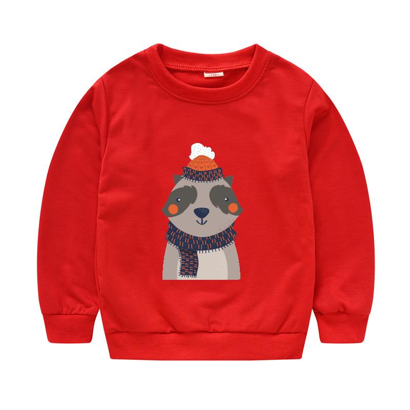 Children's Children's New Year Red Pullover Sweater Baby Cute Cartoon Avatar Round Neck Bottoming Shirt Tops