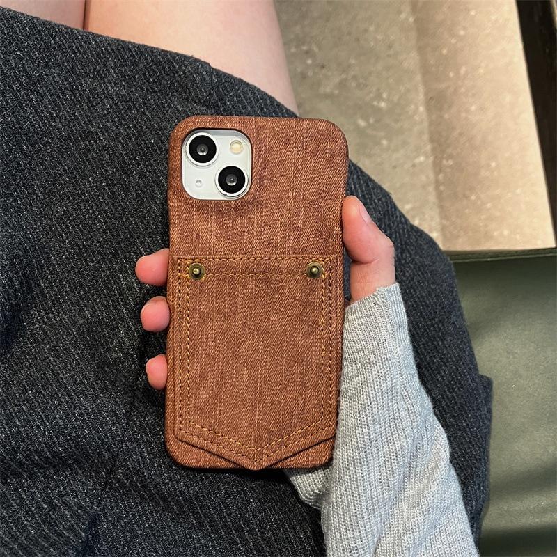 

Розкішний Джинсовий Шкіряний Чохол-гаманець для карток для iPhone17 16 15 14 13 12 11 Pro Max iPhone 12 Pro Max коричневий