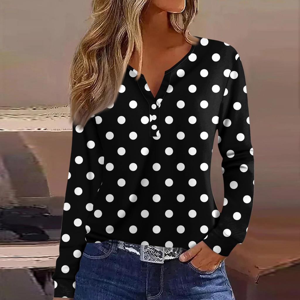 Dámské tričko Tričko Knoflíček Dlouhý rukáv Denní víkendová móda Basic Top s výstřihem do V