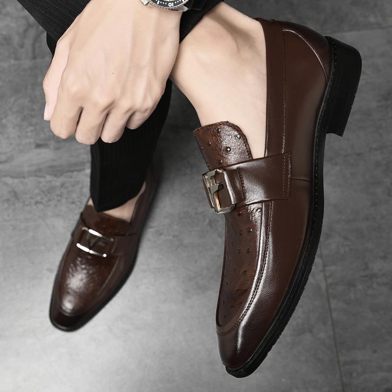 Men's shoes 2025 summer new light luxury high sense adult men pointed head one pedal height increase convenient business leather shoes