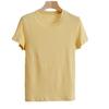 Women's Slim Fit Round Neck Short-Sleeve T-Shirt in Creamy Goose Yellow with Soft Bamboo Linen Cotton Blend