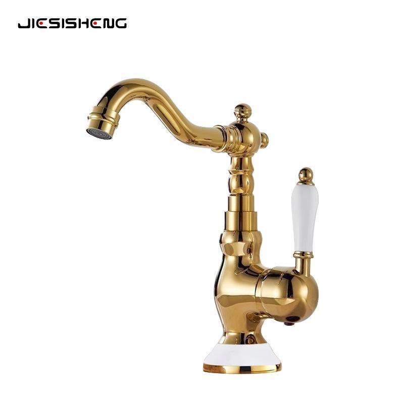 Brass gold bathroom basin sink faucet deck mounted Single handle hot and cold water mix tap Golden faucets Chrome