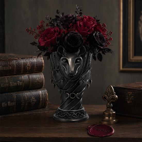 Egyptian Cat God Vase, Halloween Gothic Matte Black Vase, Dark Style Flower Holder, Multifunctional Storage Container for Dried And Fresh