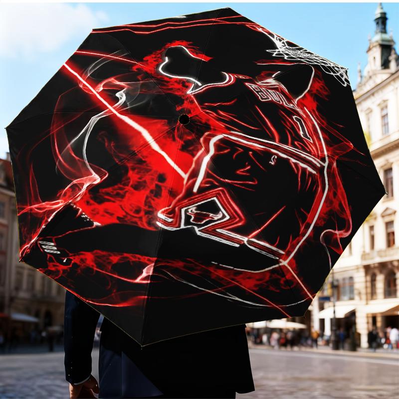 Bull Basketball Artwork Umbrella Folding Umbrella, Automatic Umbrella 8-Frame for Travel, Camping Use Gift for Halloween Christmas