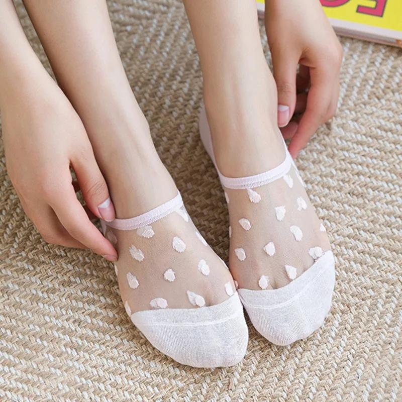 Summer Woman Silk Socks Ankle Lace Ultra-thin Girl Transparent Glass Fiber Fashion Dot Socks Harajuku Cute Style New