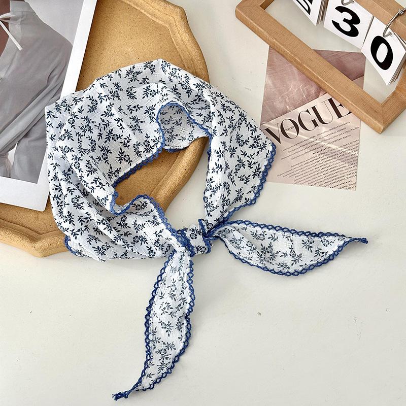 Retro-Spitzenschal Süßes Dreieck-Blumen-Haartuch Für Damen Haarband Dünnes Vintage-Tuch Bohe-Blumenband Reisekopfbedeckung 65x100 cm gray