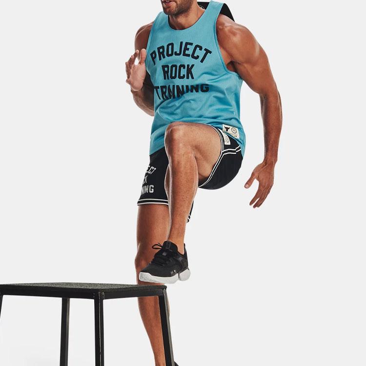 Under Armour Projekt Rock Jednobarevné tričko bez rukávů na basketbalový trénink s potiskem písmen Pánské topy Modrá 1377442-433