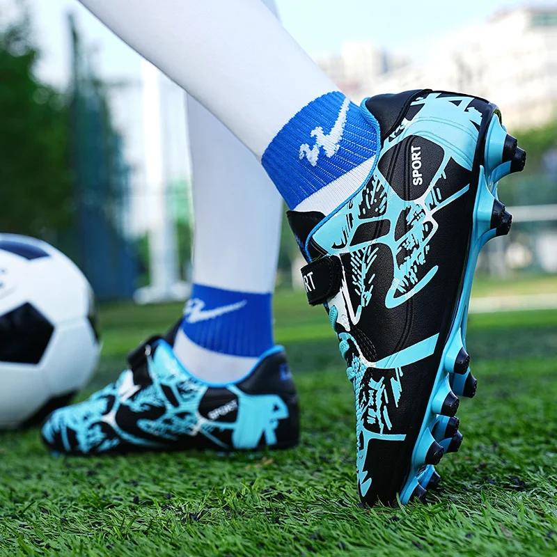 Outdoor Golden Children's Football Training Shoes AG/TF Soccer Cleats Kids Boys Quality Football Boots for Children Futsal Shoes