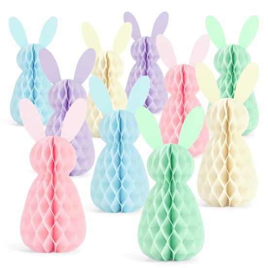 5 Pcs Easter Bunny Honeycomb Centerpiece 3D Paper Rabbit Ornament Spring Easter Party Table Decoration for Home Office Kitchen Decor