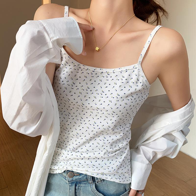 

Стильный жилет, элегантность, мода, повседневный, H866, напечатанный на шее, садовый, цветочный, маленькая майка, женская, внешний, тонкий, внутренний, с открытой спиной, топ, можно носить все сезоны L(47.5-57.5)kg