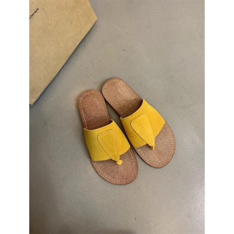 Retro one-word sandals women's summer 2025 new Mori women's fashion matte leather toe flat bottom flip-flops