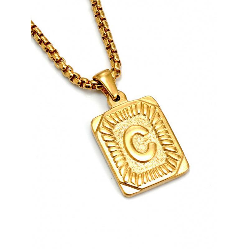 18K Gold Square Double-sided English Letter Pendant for Men, Titanium Steel Necklace