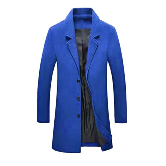 

Мужской осенне-зимний плащ с толстым отложным воротником и длинными рукавами, облегающий ветрозащитный сплошной цвет, однобортный мужской формальный пиджак средней длины с пуговицами M королевский синий