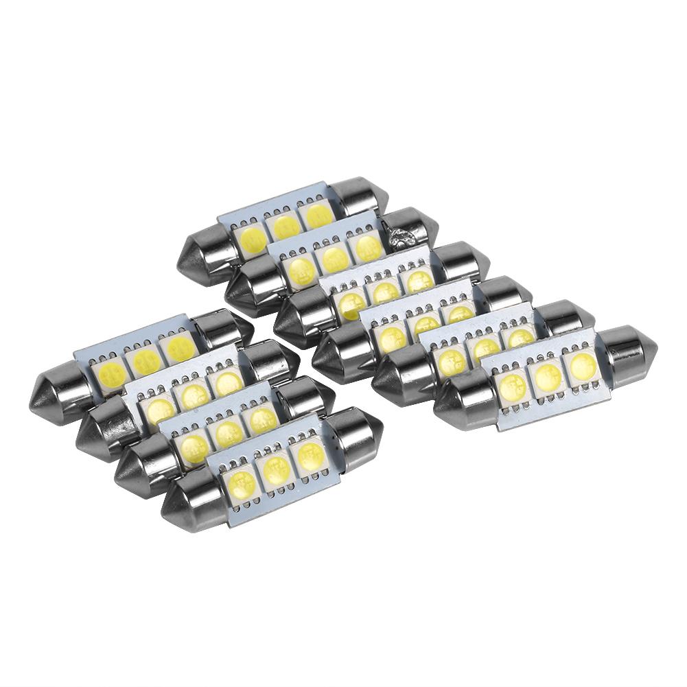10PCS 36MM 12V 3 SMD 5050 LED Festoon Dome Car Light Bulbs Interior Lamp White