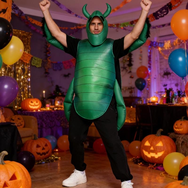 Grønn Bille Kostyme Bille Jumpsuits Cap Insekt Halloween Kostymer for Cosplay Utkledning Fest