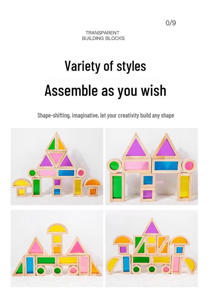 Children's Wooden & Acrylic Translucent Rainbow Building Blocks - Creative Educational Toys for Early Learning