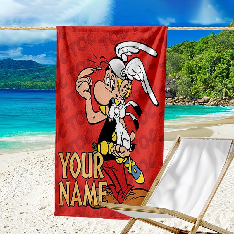 Custom Name Beach Towel Asterix Friends Beach Towel, Soft Microfiber, Gift for Her/Him, Birthday, for Pool, Beach, Travel, Fan gifts