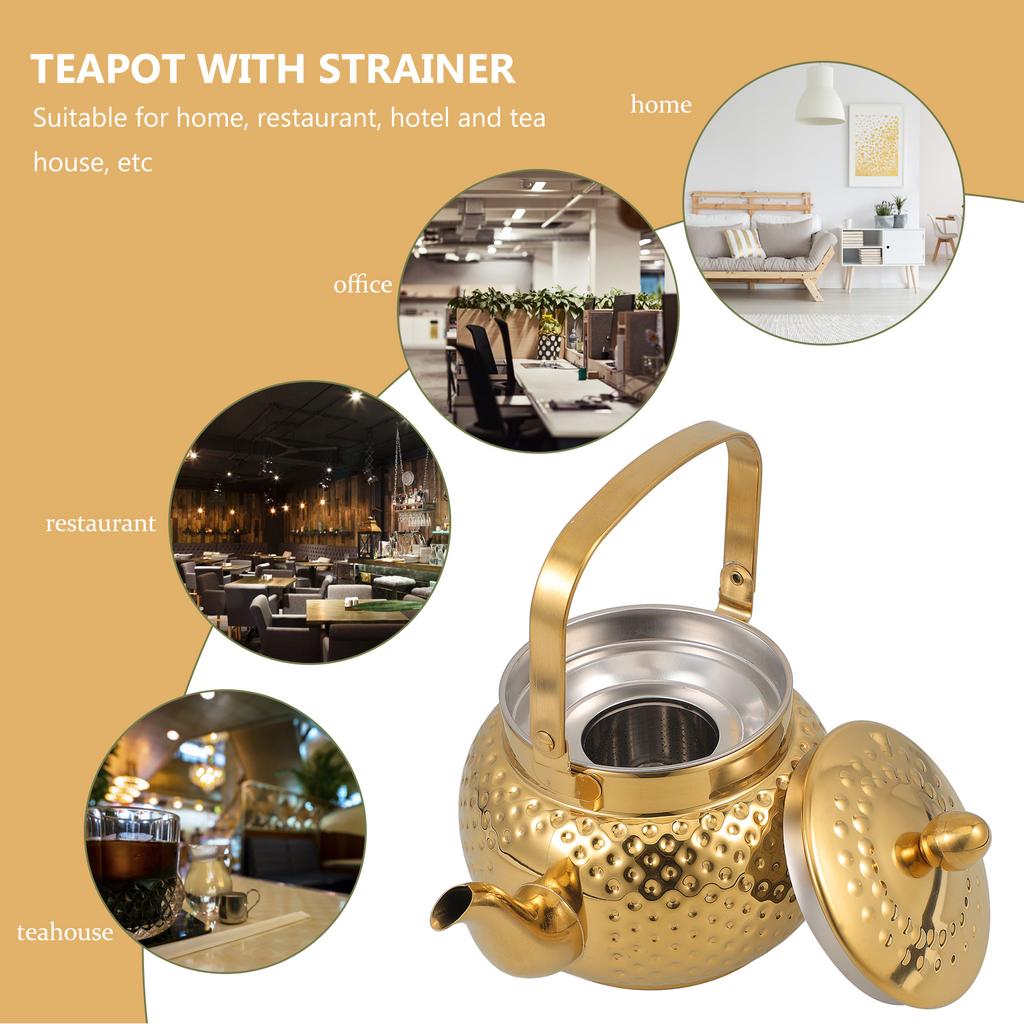 1pcs Hammered Stainless Steel Teapot With Strainer Tea Kettle For Home Hotel Restaurant Use Modern Metal Water Pot Kitchen