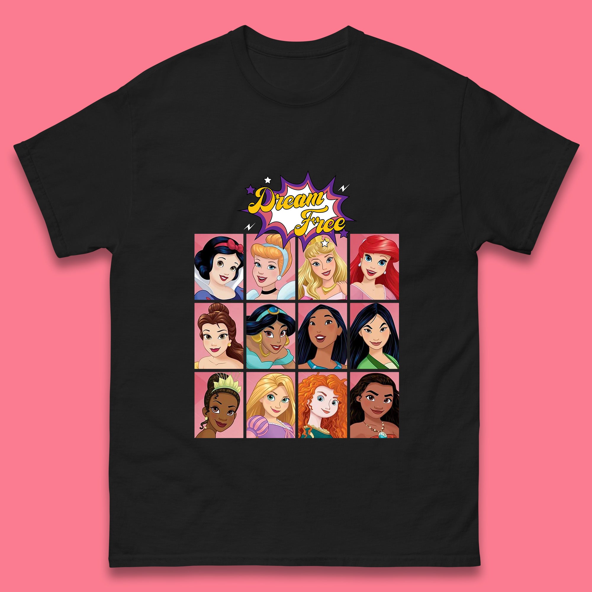 Dream Free Disney Princess Characters Disney Snow White Cinderella Jasmine Disney Princesses Group Disney World Mens Tee Top M