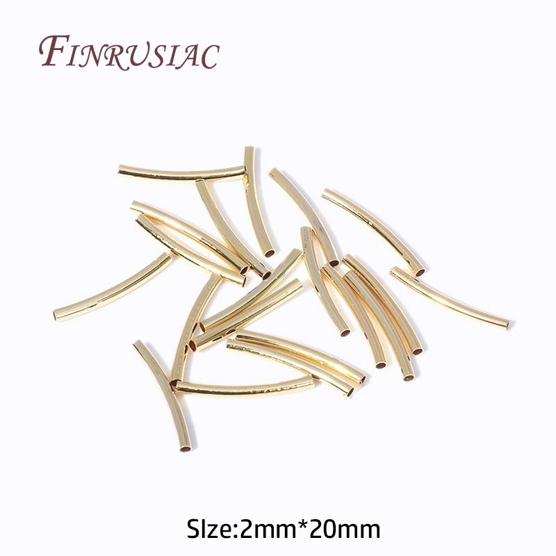 DIY Accessories Wholesale 50 Pcs 18K Gold Plated Metal Smooth Curved Tube Beads For Handmade Jewelry Making
