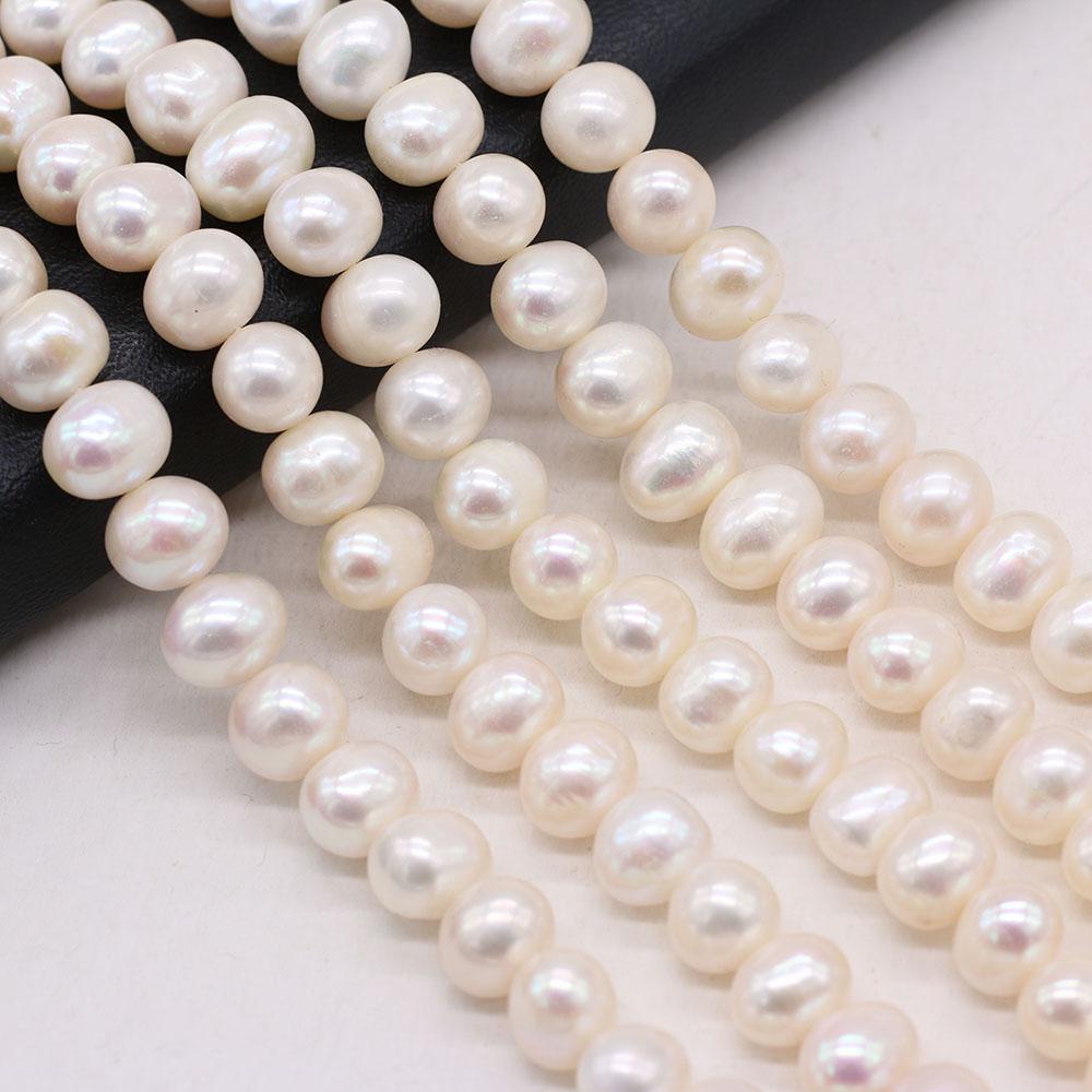 1 pramen, bílé přírodní sladkovodní perly, 9-10 mm, téměř kulaté perlové korálky pro výrobu šperků, kutilské řemesla, dárky k narozeninám a svatbě, 36 cm