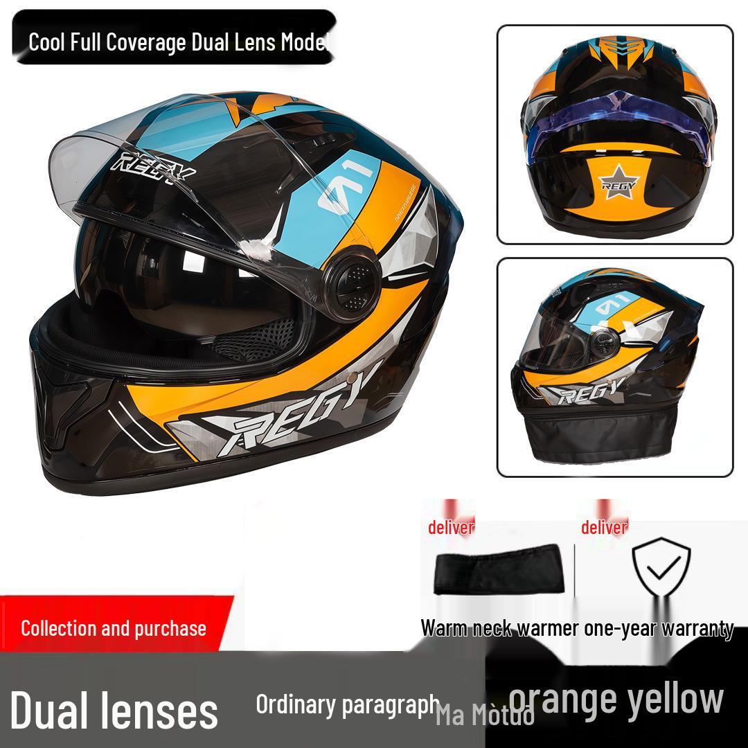 Unisex Windproof Double-Lens Full-Face Motorcycle & Electric Scooter Helmet, All-Season Safety Gear