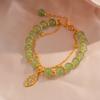 Chinese Style Green Jade Bracelet For Women Exquisite Gold Color Leaves Wrist Strap Bangle Double Chain Bracelet Girls Gifts