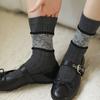 Pure Cotton Women'S Socks Flower Embroidery Medium Tube Gray Socks Retro Lolita Trendy Ethnic Style Spring Summer Women Socks