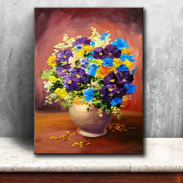 Abstract Bouquet of Flowers In Vase Oil Canvas Painting Posters and Prints Wall Art Pictures Living Room Home Decor No Frame