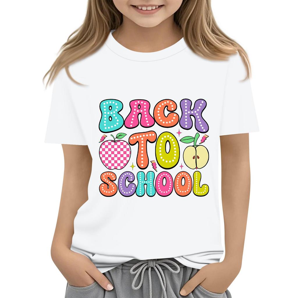 Children's Casual and Fashionable Round-Neck Printed Short-Sleeve Top for Back-to-School