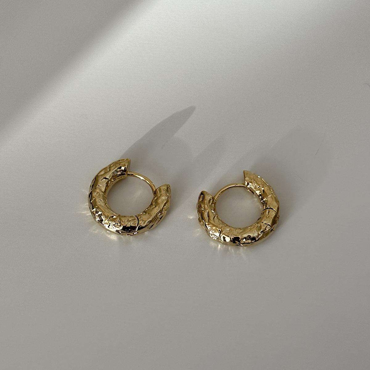 

925 silver needle tinfoil pattern plain ring earrings women s light luxury retro irregular pleated earrings autumn and winter atmospheric earrings new 925 silver needle