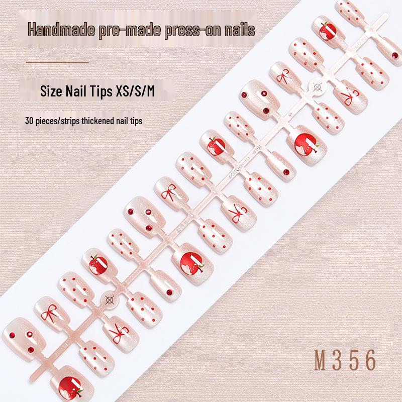 

Polka Dot & Cartoon Apple Cat Eye Press-On Nails - Cute Nail Art Stickers