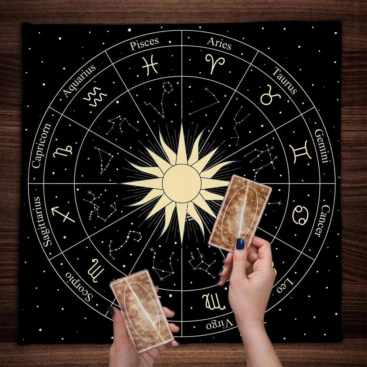 Astrology Zodiac Sun Tablecloth Celestial Star Horoscope Altar Cloth Witchcraft Pagan Ritual Mat Spiritual Home Decor For Board 50x50cm