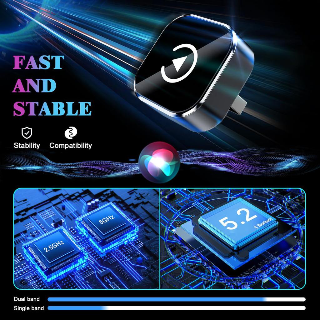 Cross-Border Metal CarPlay & Android Auto 2-in-1 Adapter with Frosted Finish