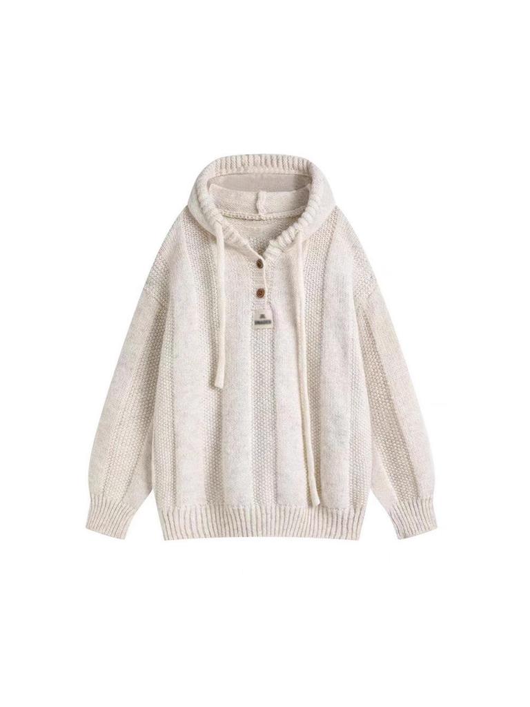 Korean Style Women's Soft Hooded Knit Sweater Coat: New Loose-Fit Autumn/Winter Pullover