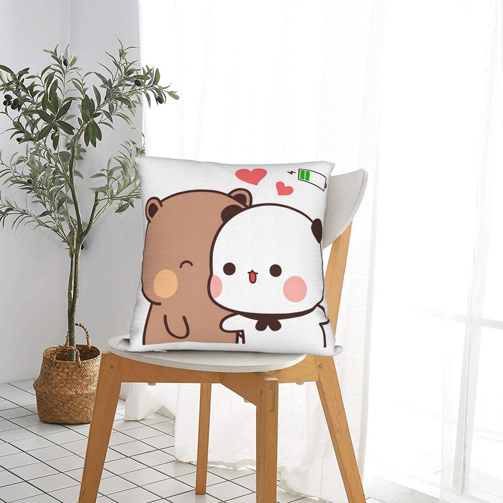 Bubu Dudu Couple Pandas Cartoon Pillow Case Custom Pillow Cover Retro Trendy Pillowcases For Living Room Sofa