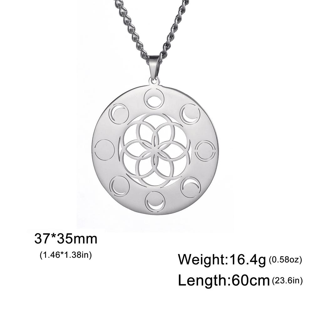 LIKGREAT Flower of Life Round Pendant Necklaces Stainless Steel Fashion Hollow Mandala Chakra Choker Jewelry Gifts for Women Men