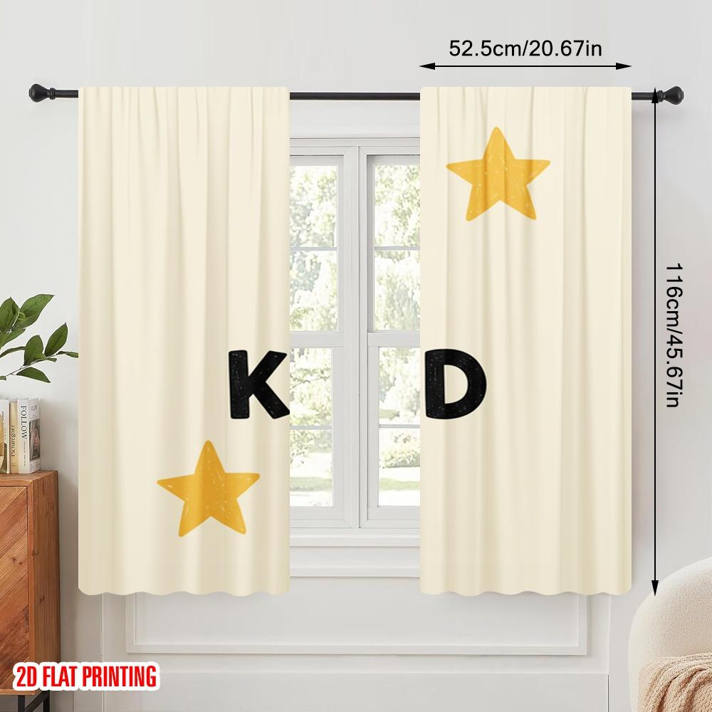 2pcs 2D flat printing Window Drapes BE KIND stars 100% Polyester Fabric Without Electricity Birthday Party for Indoor