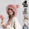 Winter Ladies Hat Fluffy Plush Thickened Heat Retention Ball Decor Ear Protection Solid Color Windproof Outdoor Camping Cycling Skiing Headwear -3-10