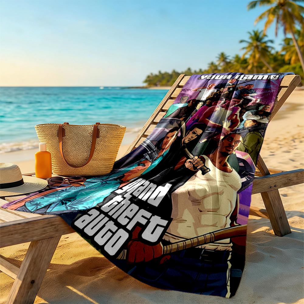 Gta Customizable Name Beach Towel High Absorbency & Quick-Dry Suitable for Sports Travel Swimming Yoga Bathroom Beach And Pool